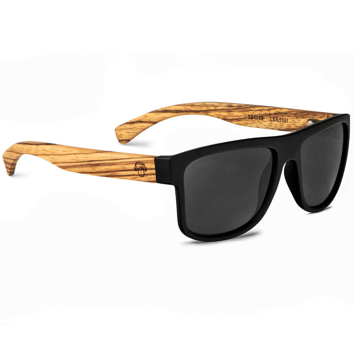 Sunglasses rectangular polarized black wooden temple for men and women with color lenses black Bonoboss #color_black