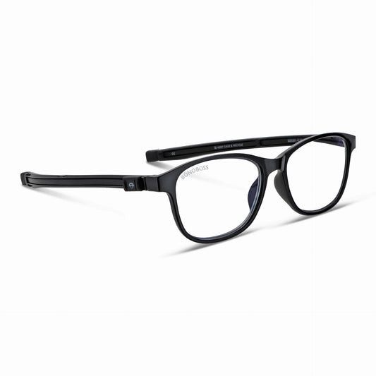 Slack Black vista angulada de lentes de lectura con colgante incorporado que cuelgan del cuello para hombre de cara redonda grande