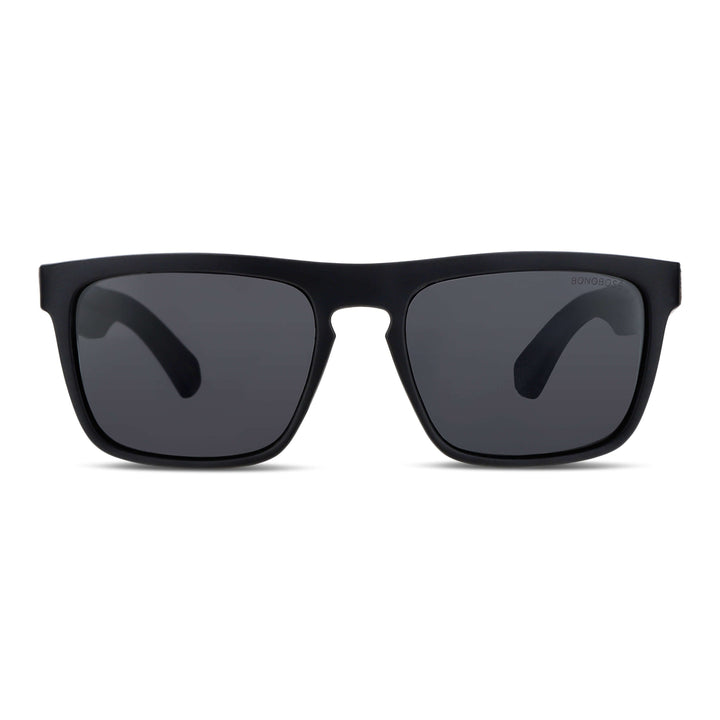 Sunglasses rectangular polarized black wooden temple for men and women with color lenses black Bonoboss #color_smoke