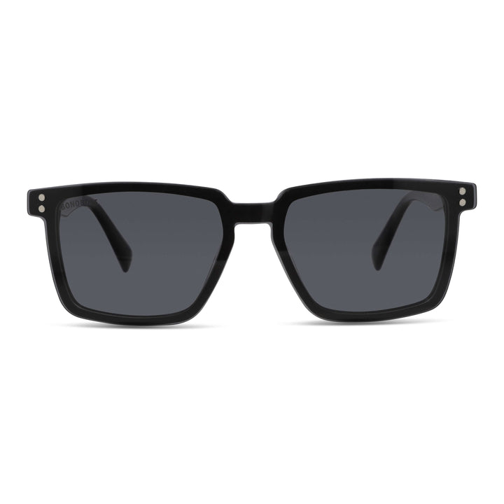 Frames optical with sun clip-on polarized rectangular optical frame sustainable acetate biodegradable for men and women round face large front view color Bonoboss #color_verde-caramel