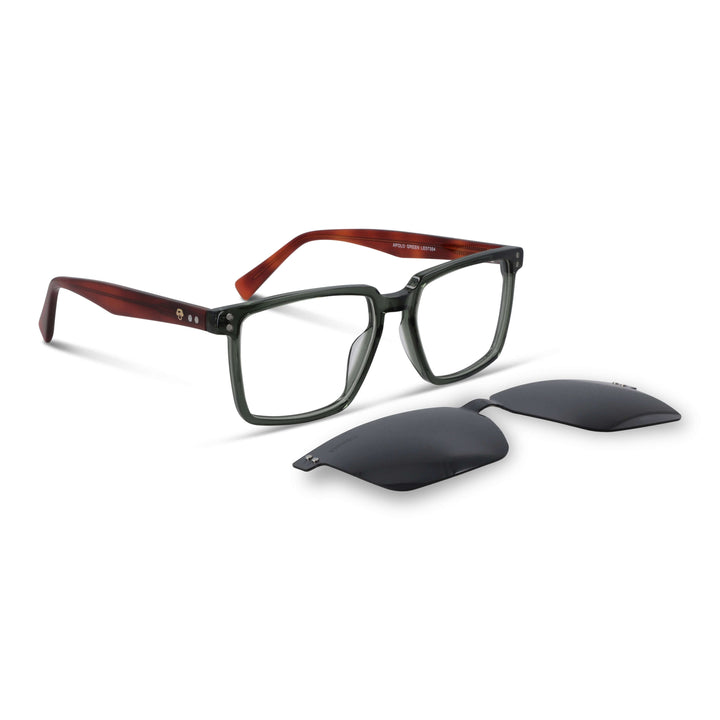 Frames optical with sun clip-on polarized rectangular optical frame sustainable acetate biodegradable for men and women round face large color Bonoboss #color_verde-caramel