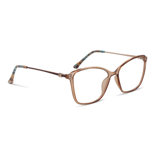 anteojos opticos para mujer de cara redonda grande con acetato de color durazno vista lateral. Distribuidor mayorista de opticas lentes plastico reciclado #color_champagne