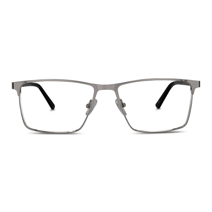 Marcos frames optical metalicos rectangular color silver for men and women round face large. lenses por mayor distribuidora opticas. front view Bonoboss #color_plateado