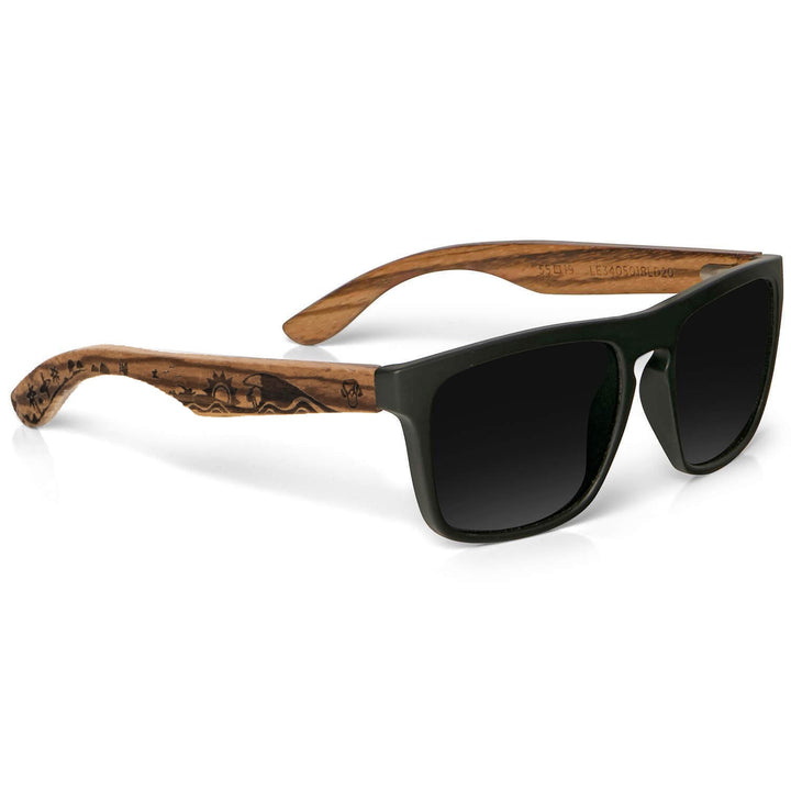 Sunglasses rectangular polarized black wooden temple for men and women with color lenses black Bonoboss #color_surf