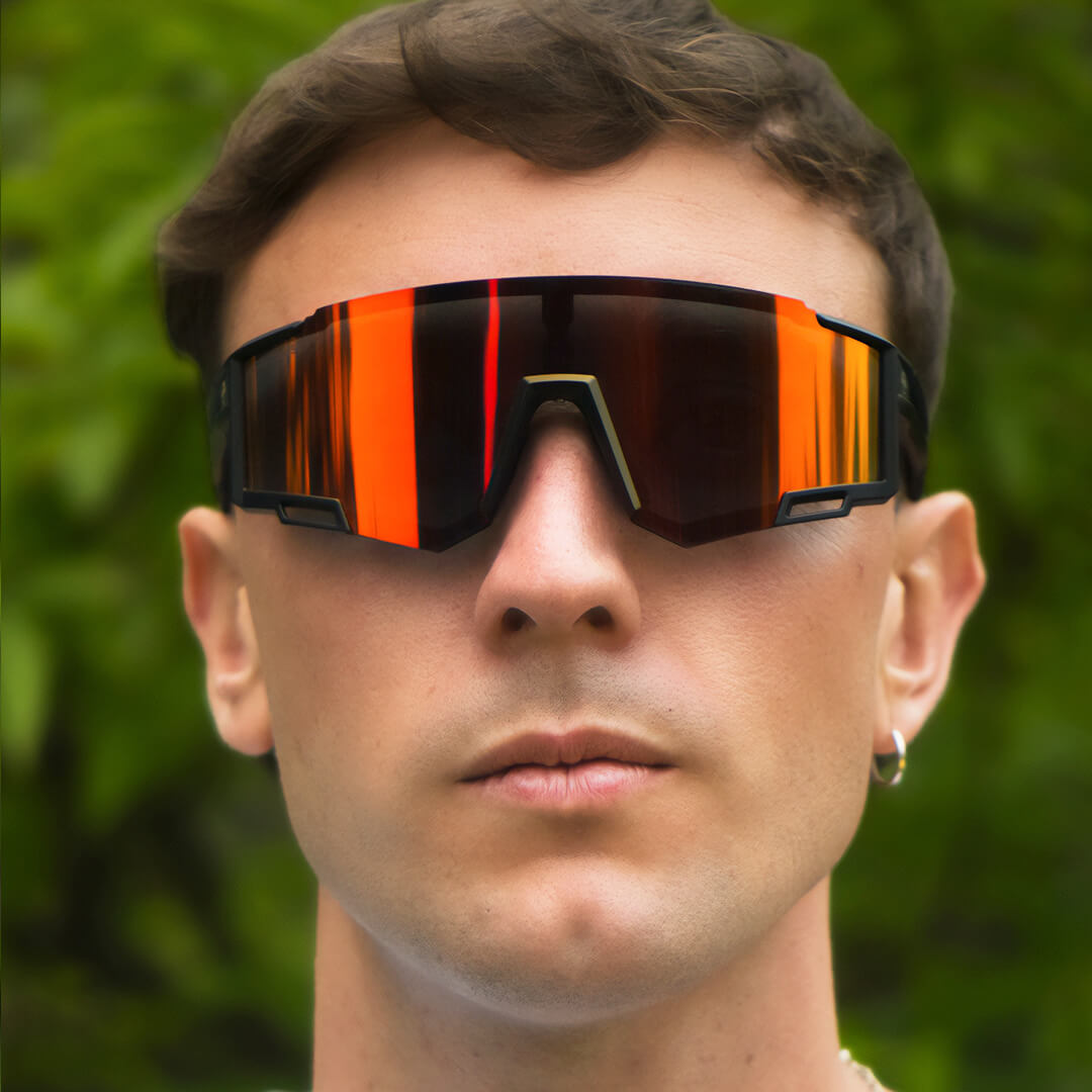 lentes anteojos de sol polarizados deportivos de acetato para hombre y mujer color negro cristal rojo reflectante #color_rojo