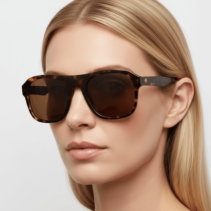 Una modelo women rubia wearing sunglasses rectangular bonoboss oversized xl #color_carey