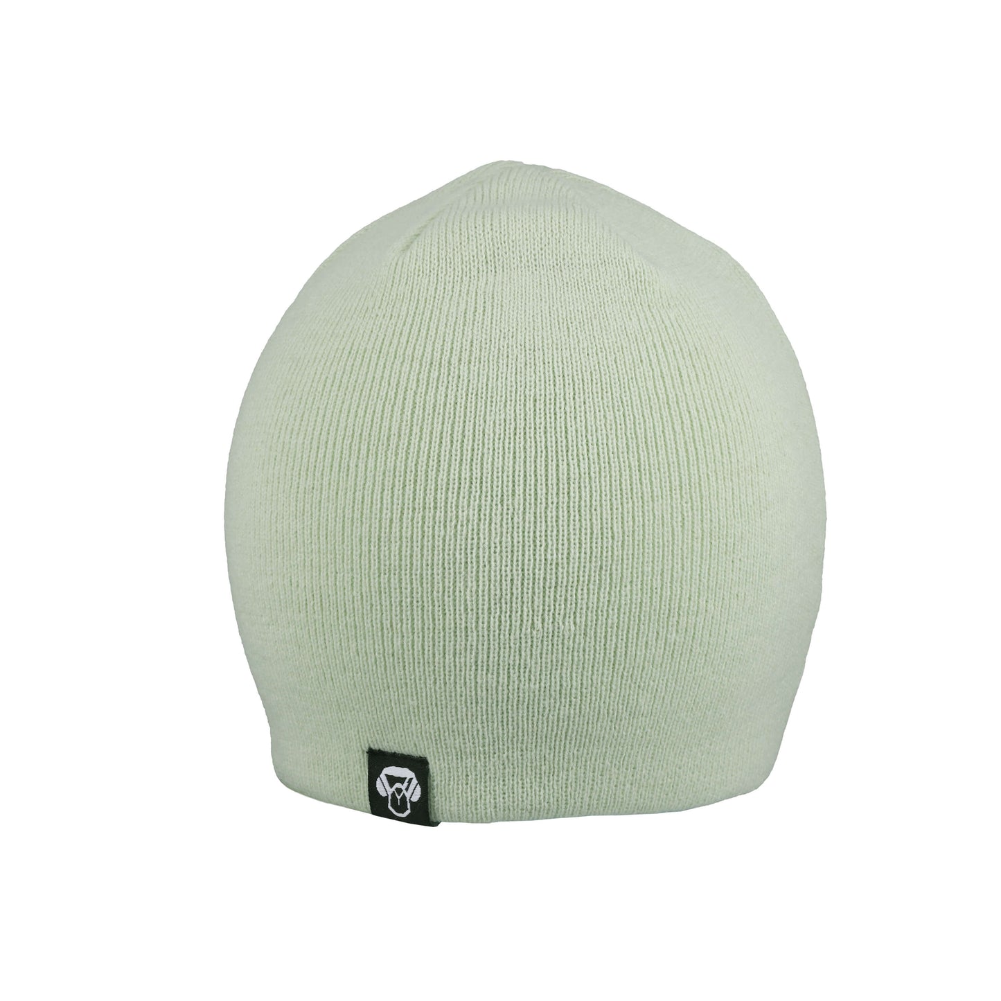 gorro beanie de lana merino de color verde agua con el logo bonoboss en una etiqueta negra con blanco. Gorros por mayor beanies de invierno para el frio lana merino