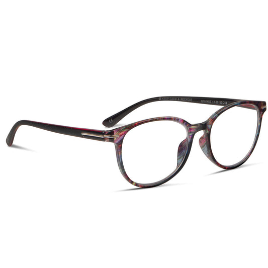 anteojos de lectura presbicia agatados con filtro de luz azul para hombre y mujer de colores vistosos. Vista angulada o lateral