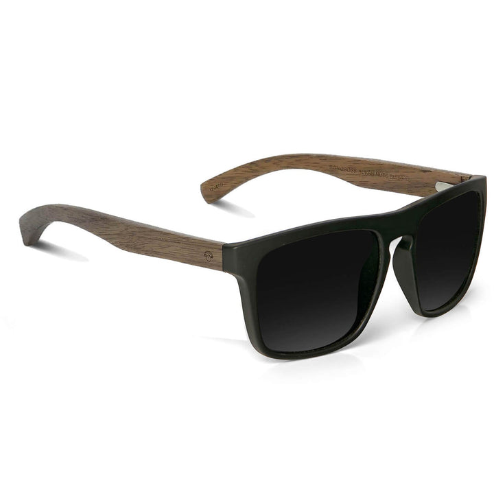 Sunglasses rectangular polarized black wooden temple for men and women with color lenses black Bonoboss #color_smoke