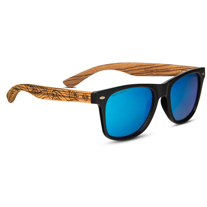 Sunglasses rectangular polarized black wooden temple for men and women with color lenses sky Bonoboss #color_waves-sky