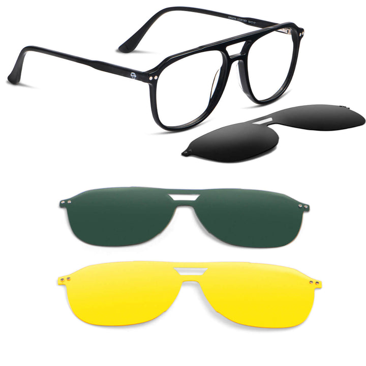 Eyeglasses or optical frames oval black sobre lente sun clip-on iman polarized for men and women front view Bonoboss #color_negro