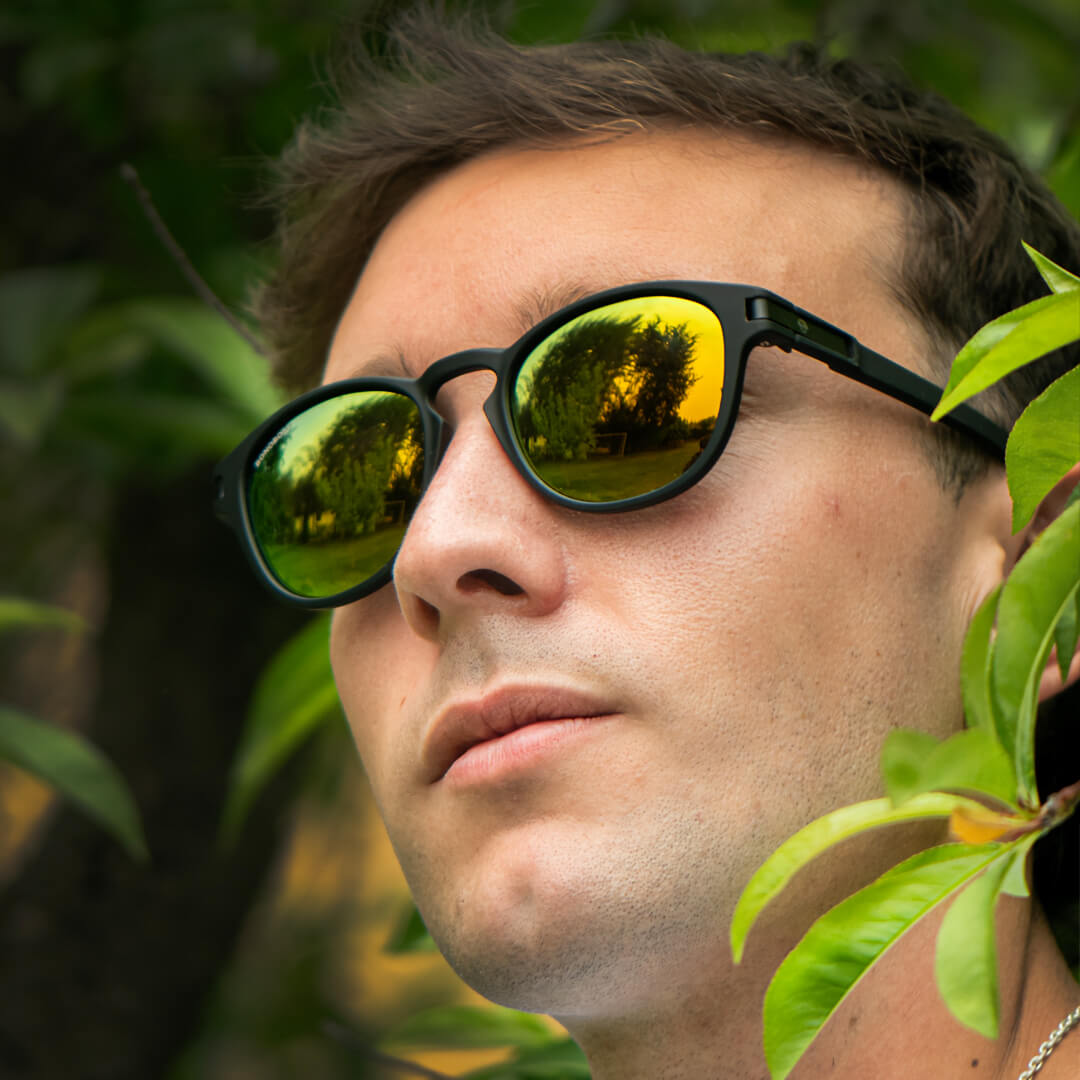 lentes anteojos de sol polarizados redondos de acetato para hombre y mujer color negro cristal amarillos espejado #color_rojo