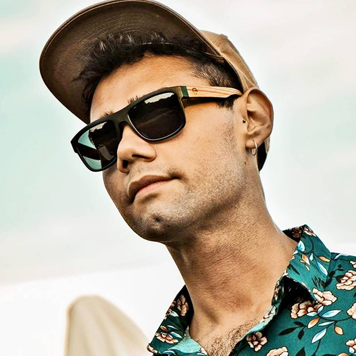 Sunglasses rectangular polarized black wooden temple for men and women with color lenses black Bonoboss #color_black