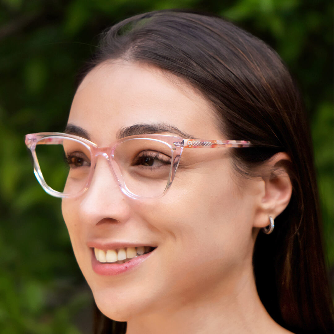 Eyeglasses optical agate pattern women with sun clip-on polarized with clip-on overlay prescription lenses pink Bonoboss #color_rosado