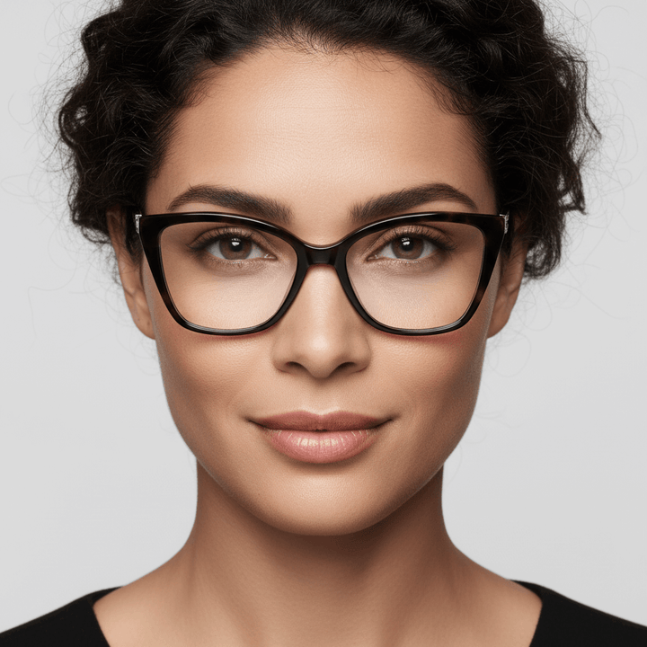 Una modelo women pelo riso guapa wearing eyeglasses optical frames bonoboss prescription moedlo agate pattern #color_carey