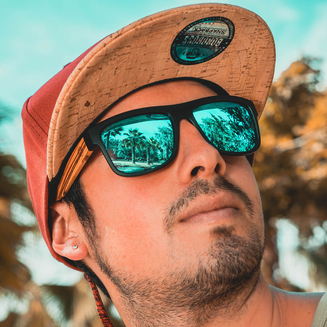 Sunglasses rectangular polarized black wooden temple for men and women with color lenses sky Bonoboss #color_black