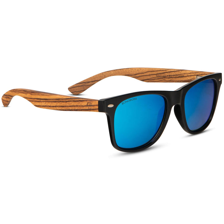 Sunglasses rectangular polarized black wooden temple for men and women with color lenses sky Bonoboss #color_negro