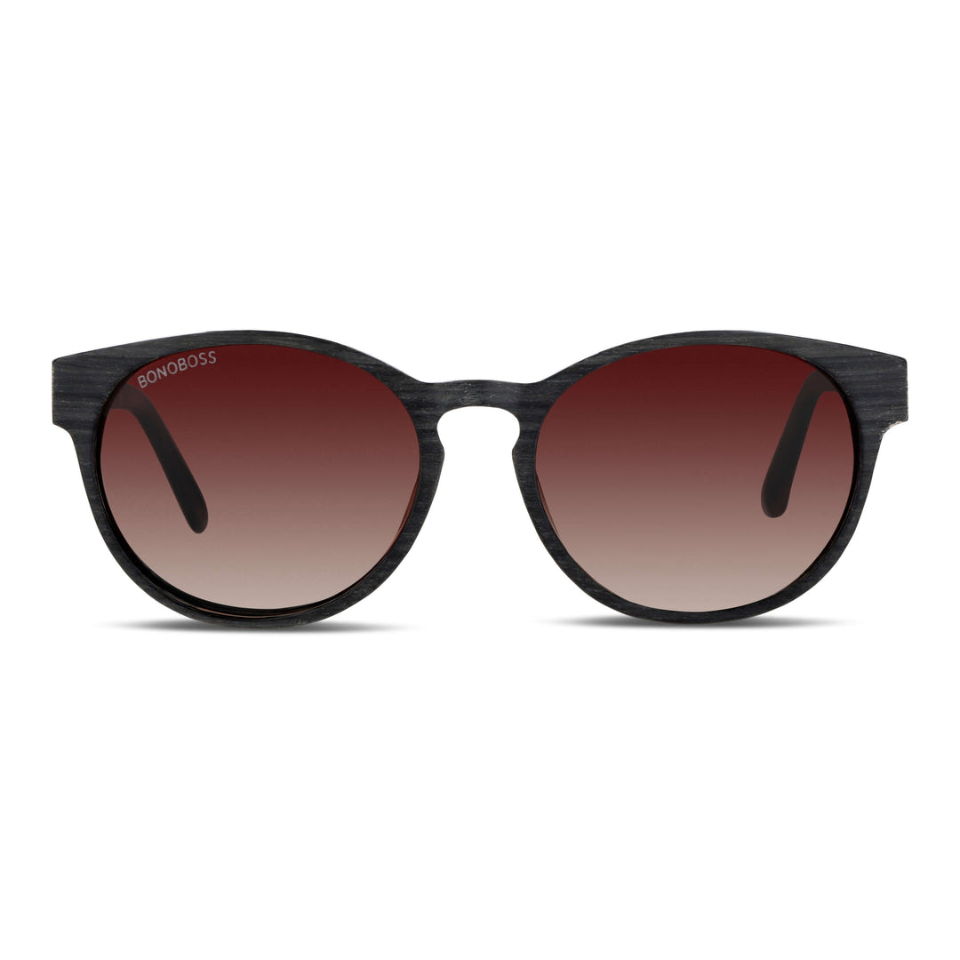 Lenses sunglasses round wooden temple color gray cristal red for men and women Bonoboss #color_brown