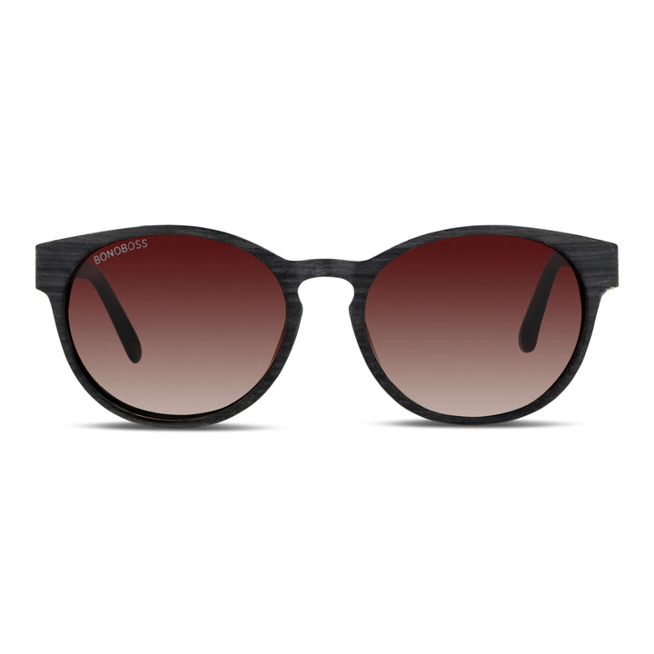 Lenses sunglasses round wooden temple color gray cristal red for men and women Bonoboss #color_brown