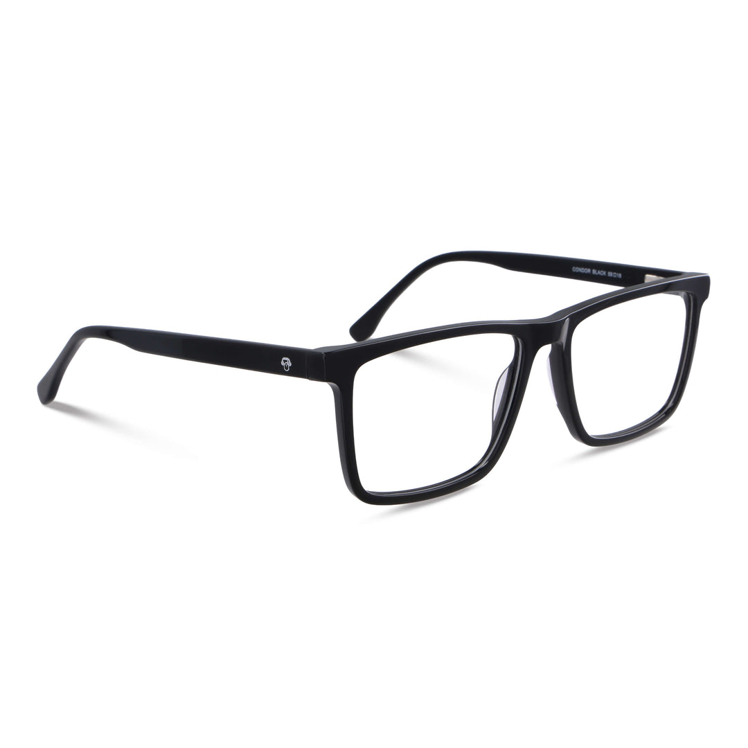 Eyeglasses optical recycled plastic sustainable rectangular angled view black for men Bonoboss #color_negro