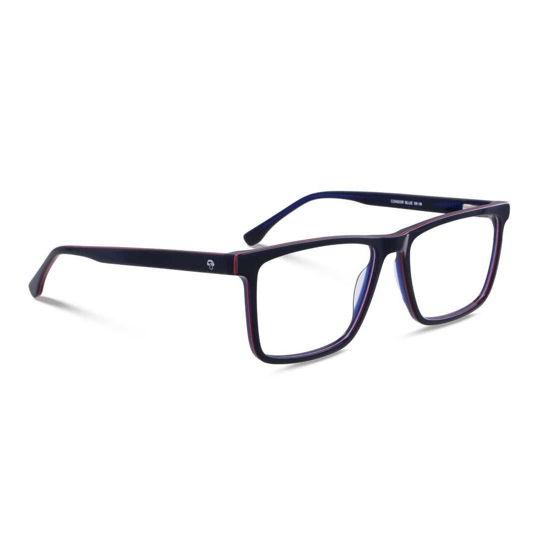 Eyeglasses optical rectangular angled view blue with borde red and blue for men Bonoboss #color_azul