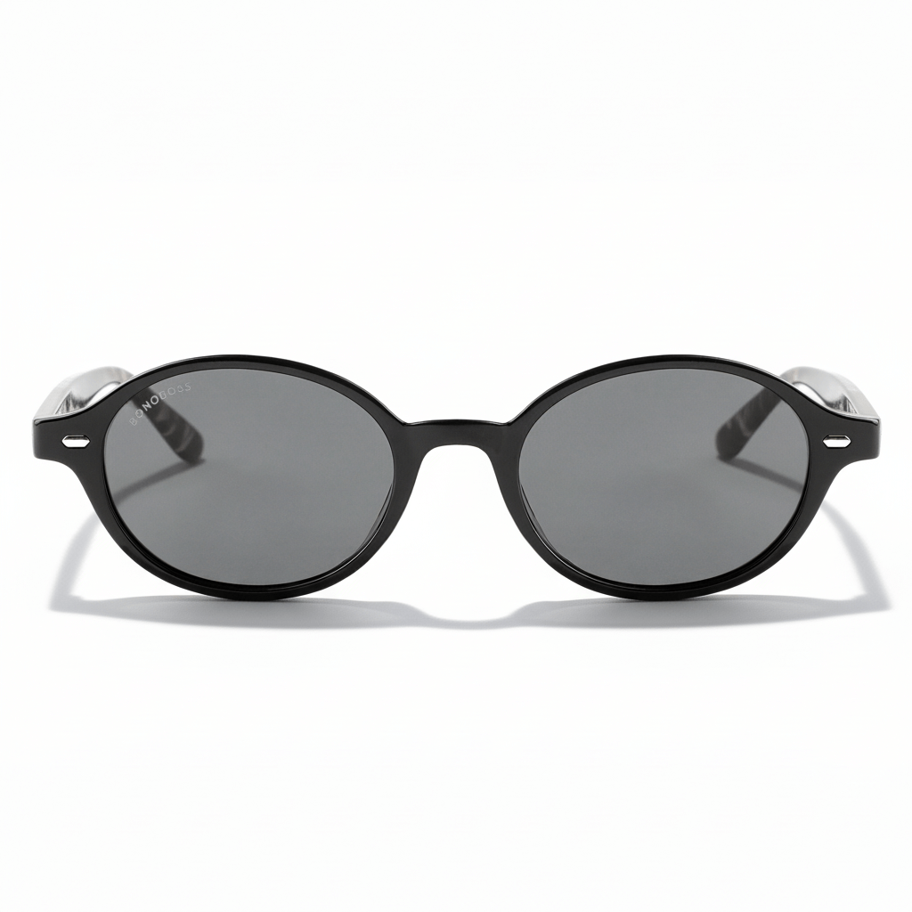 Front view sunglasses oval black with lenses black. lenses oval retro moda for men and women Bonoboss #color_black