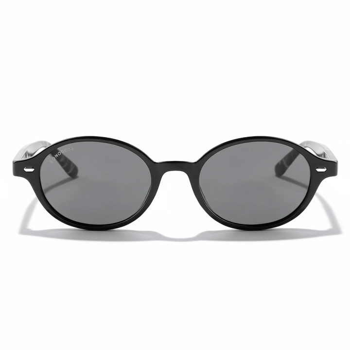 Front view sunglasses oval black with lenses black. lenses oval retro moda for men and women Bonoboss #color_black