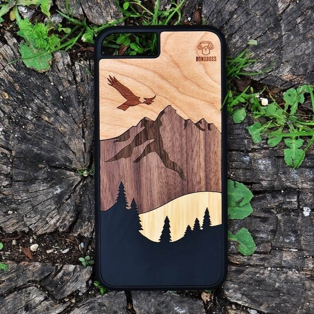Carcasa sustainable wood nogal for iphone resistente absorbe caidas protege pantalla. carcasa for iphone 11, 12, 13 and 14 Bonoboss