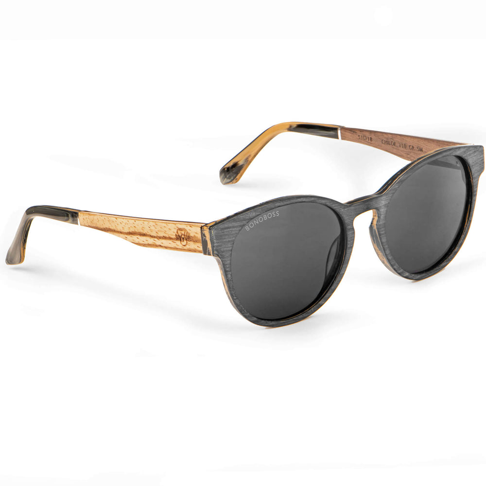 Lenses sunglasses oval wooden temple color gray cristal black for men and women Bonoboss #color_gris