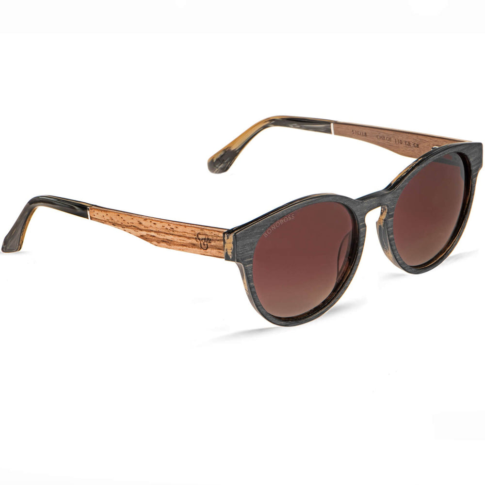 Lenses sunglasses round wooden temple color gray cristal red for men and women Bonoboss #color_brown