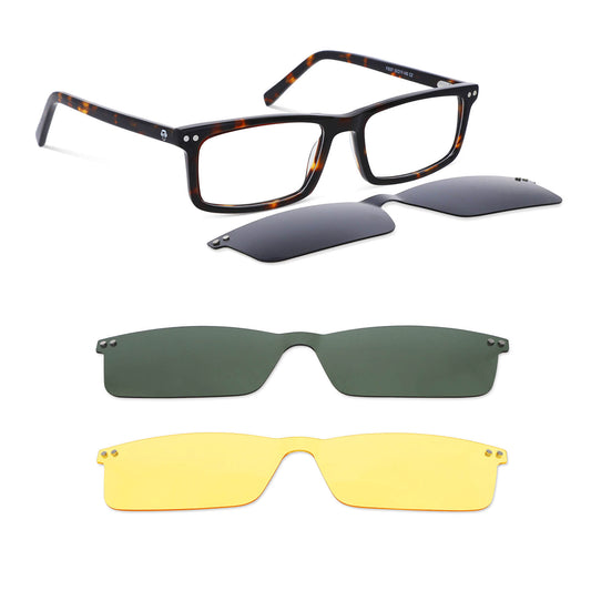 armazones rectangulares de color carey con imanes de sol o clips polarizados para hombre y mujer #color_carey