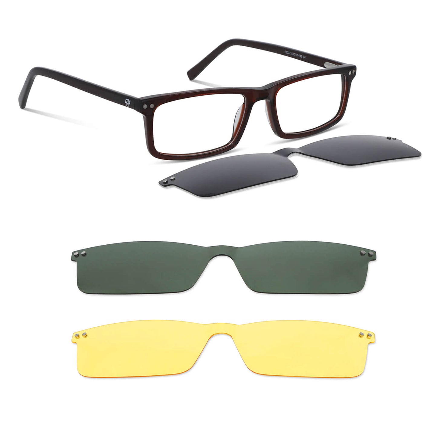 armazones rectangulares de color rojo con imanes de sol o clips polarizados para hombre y mujer #color_rojo