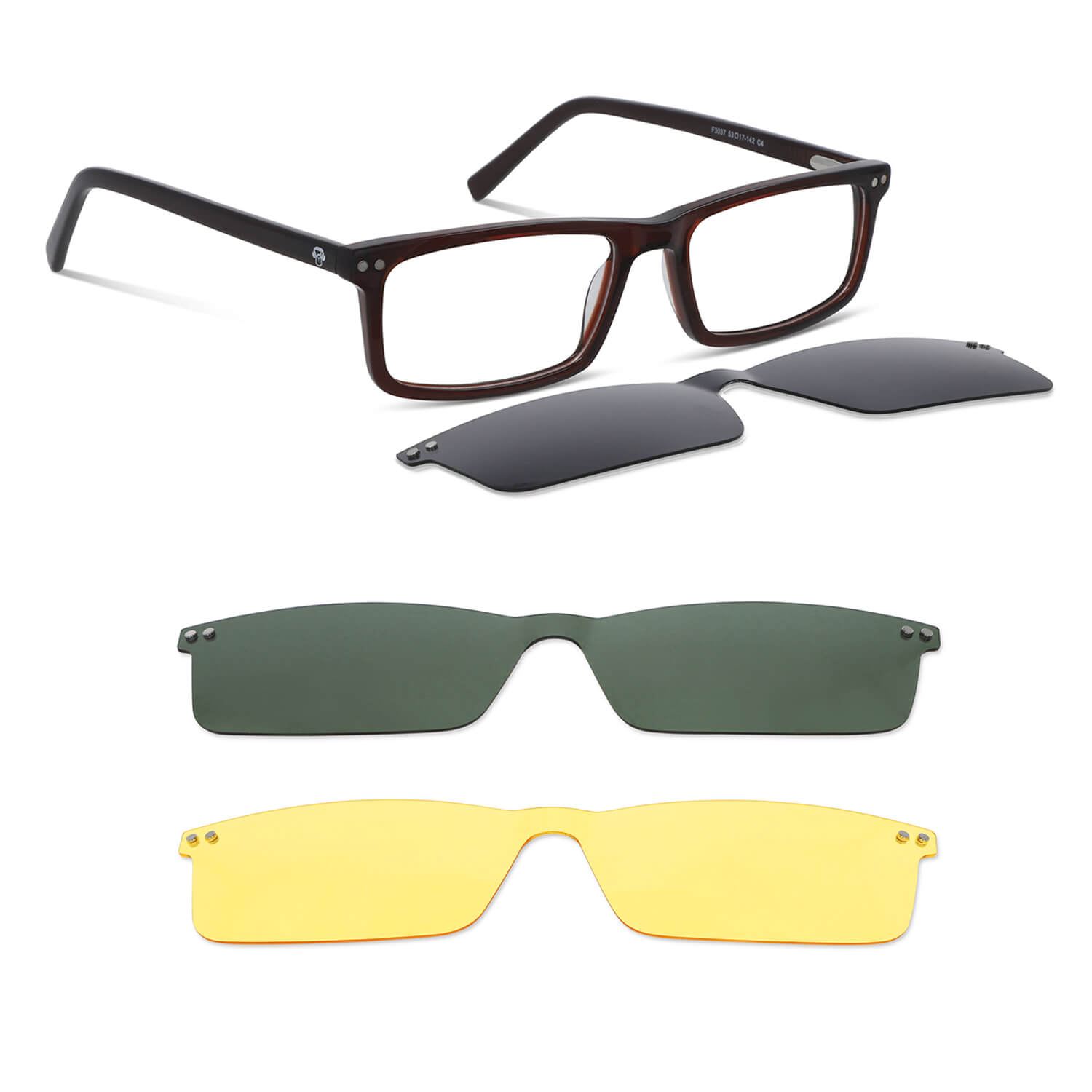 armazones rectangulares de color rojo con imanes de sol o clips polarizados para hombre y mujer #color_rojo