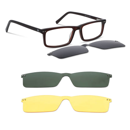 armazones rectangulares de color rojo con imanes de sol o clips polarizados para hombre y mujer #color_rojo