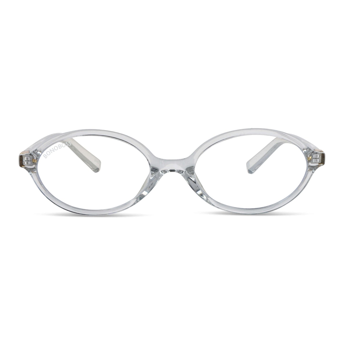 Blueberry Transparente vista frontal de lentes de lectura ovalados para mujer tipo miu miu con filtro de luz azul para las pantallas