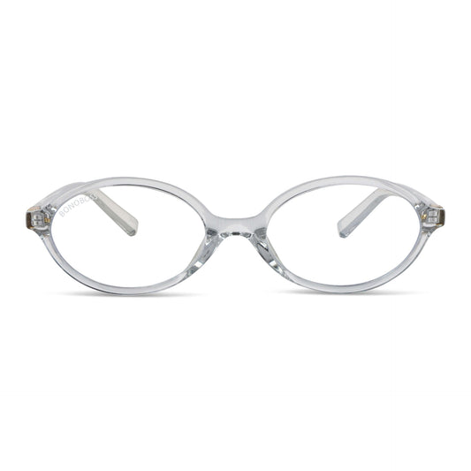 Blueberry Transparente vista frontal de lentes de lectura ovalados para mujer tipo miu miu con filtro de luz azul para las pantallas