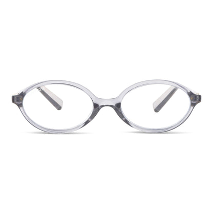 Blueberry Gris vista frontal de lentes de lectura ovalados para mujer tipo miu miu con filtro de luz azul para las pantallas