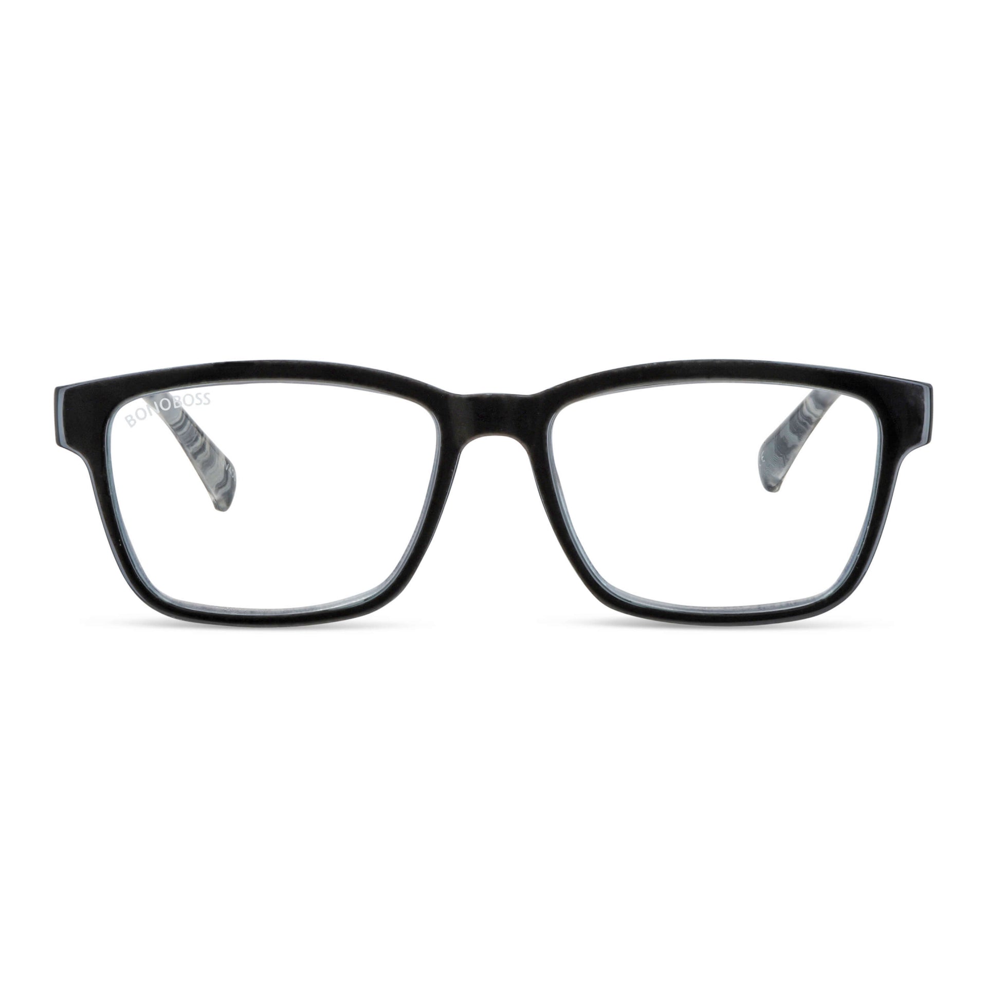 Lennox Island Black vista frontal de lentes de lectura ovalados para mujer y hombre con marco armazon de plastico reciclado y colores distintos con filtro de luz azul para las pantallas