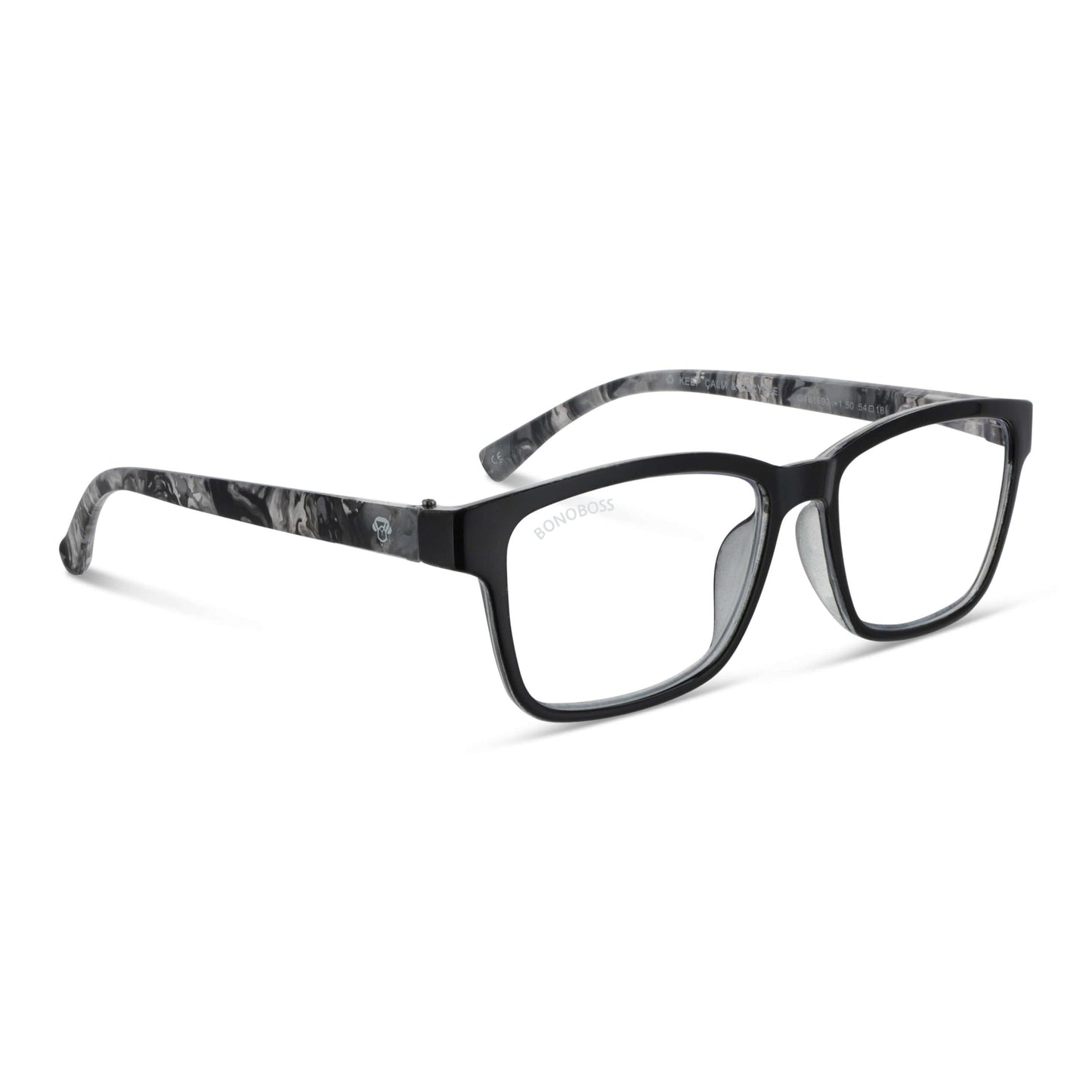 Lennox Island Black vista angulada de lentes de lectura ovalados para mujer y hombre con armazon de plastico reciclados y colores distintos exclusivos con filtro de luz azul para las pantallas)