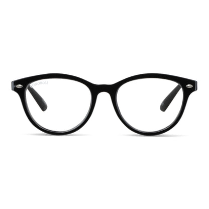 Beagle Channel Black vista frontal de anteojos de lectura presbicie leer agatados para mujer de cara redonda grande marco armazon de plastico reciclado y colores distintos con filtro de luz azul para las pantallas