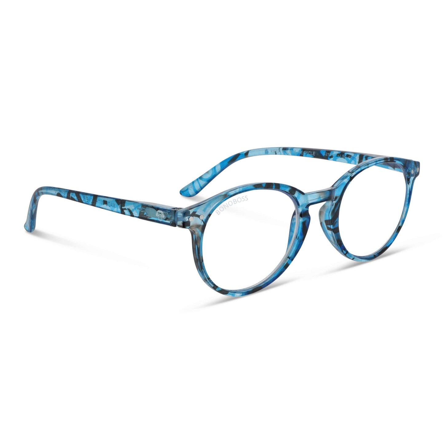 Gordon Island Blue vista angulada de gafas de lectura leer redondos para mujer y hombre con armazon de plastico reciclados y colores distintos exclusivos con filtro de luz azul para las pantallas)