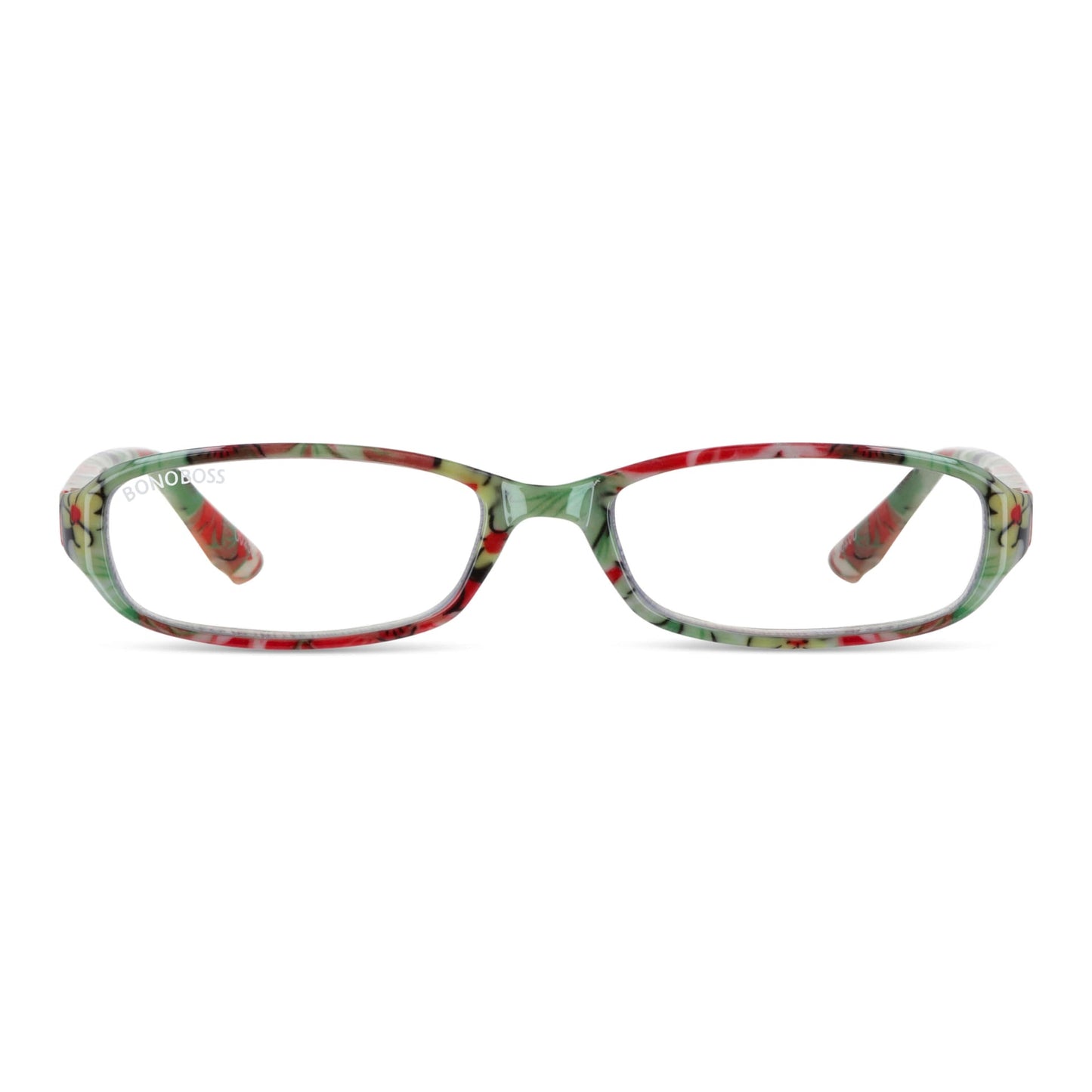 Darwin Watermelon vista frontal de anteojos de lectura rectangular redondos para mujer y hombre con marco armazon de plastico reciclado y colores distintos con filtro de luz azul para las pantallas