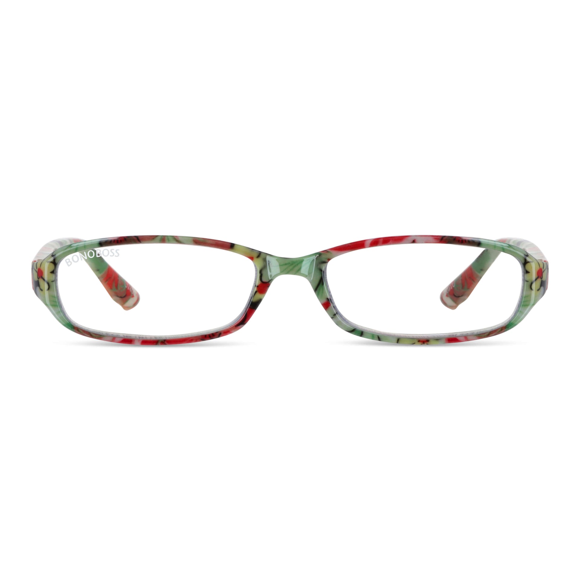 Darwin Watermelon vista frontal de anteojos de lectura rectangular redondos para mujer y hombre con marco armazon de plastico reciclado y colores distintos con filtro de luz azul para las pantallas