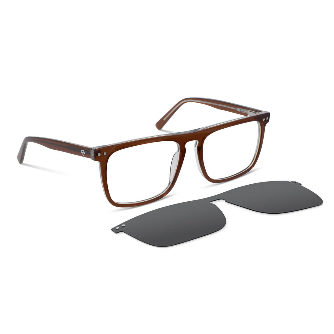 Frames optical frames color café with sun clip-on polarized mica magnetica optical prescription for men and women ecologico sustainable recycled plastic Bonoboss #color_burdeo