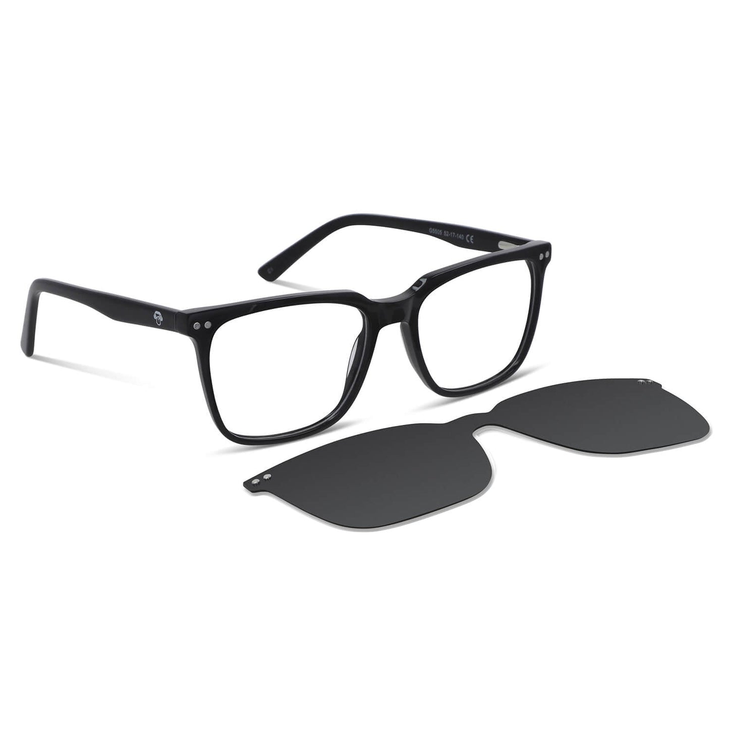 armazones marcos opticos de color negro con clip de sol polarizado mica magnetica opticos con receta para hombre y mujer ecologico sustentable plastico reciclado #color_negro