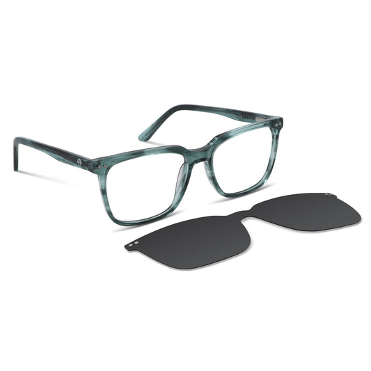 armazones marcos opticos de color verde con clip de sol polarizado mica magnetica opticos con receta para hombre y mujer ecologico sustentable plastico reciclado  #color_verde