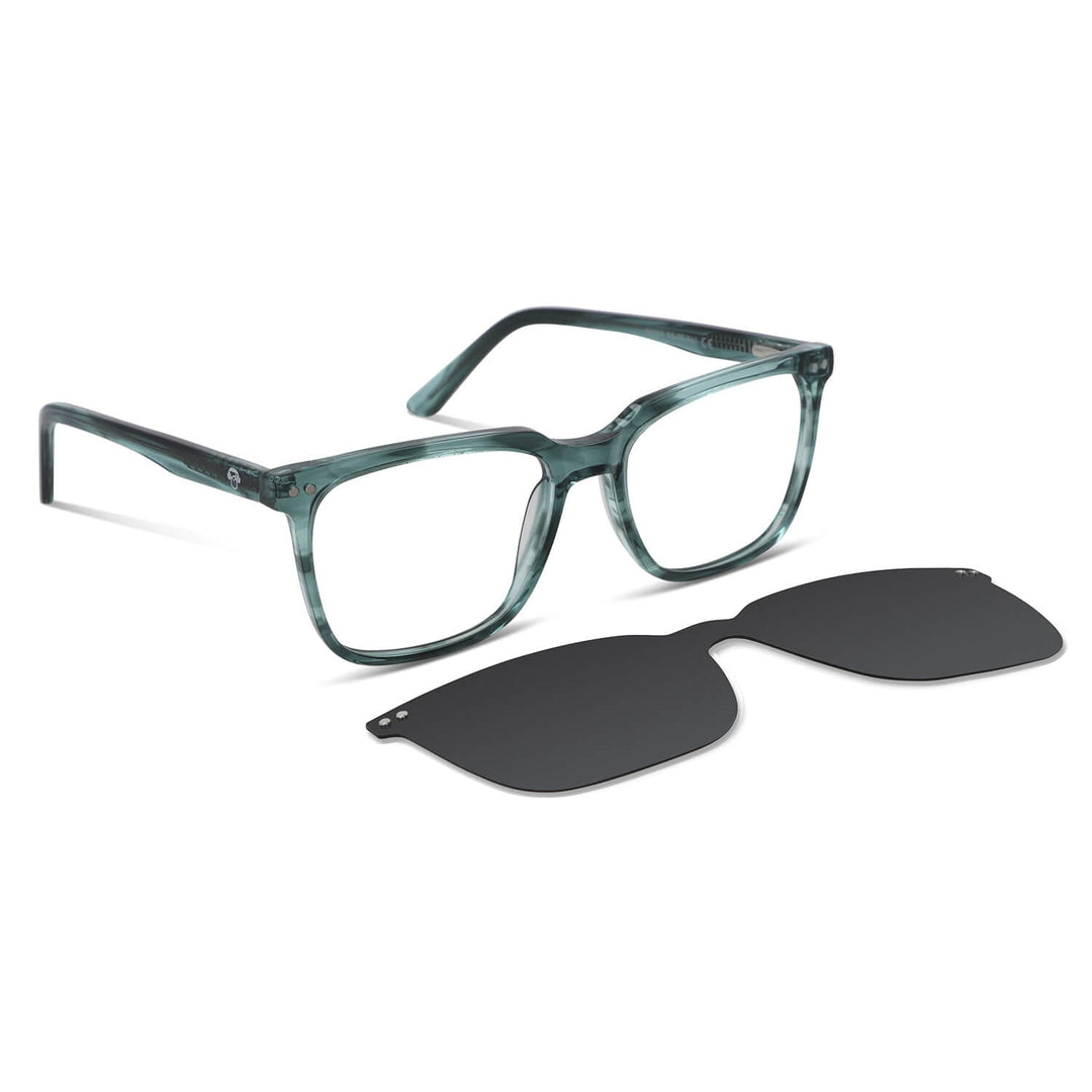 Frames optical frames green with sun clip-on polarized mica magnetica optical prescription for men and women ecologico sustainable recycled plastic Bonoboss #color_verde