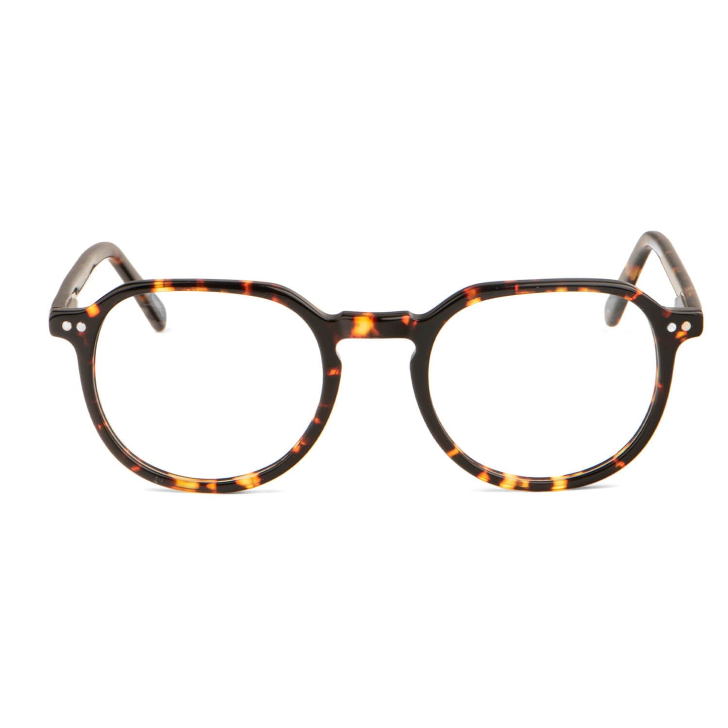 anteojos o marcos ópticos con iman o clip de sol polarizados de forma octagonal o redondos para hombres y mujeres de cara redonda grande. Vista angulada y armazones de color carey #color_carey