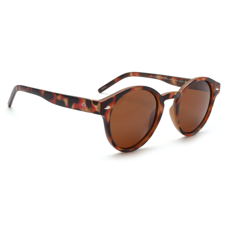 Sunglasses polarized recycled plastic round for women and men tortoise Bonoboss #color_carey