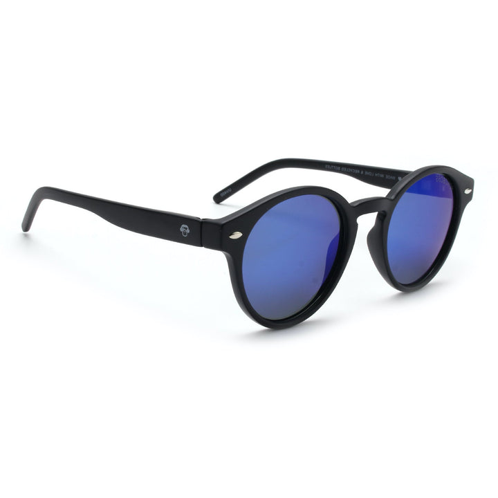 Sunglasses polarized recycled plastic round for women and men black critsal blue Bonoboss #color_espejado-azul